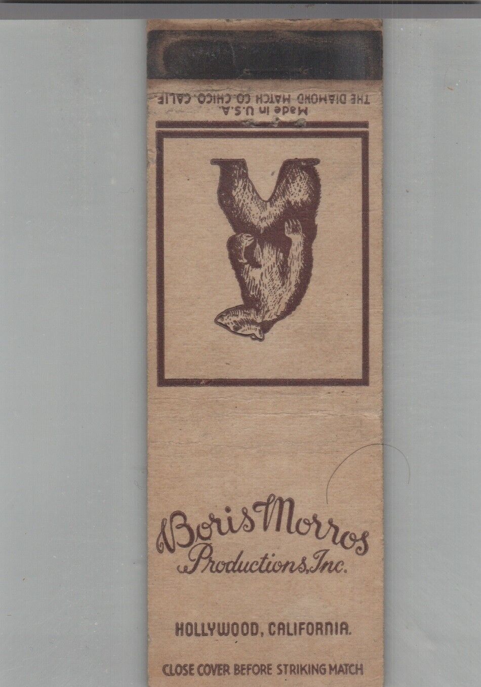 Matchbook Cover Boris Morros Productions Hollywood, CA Russian Spy