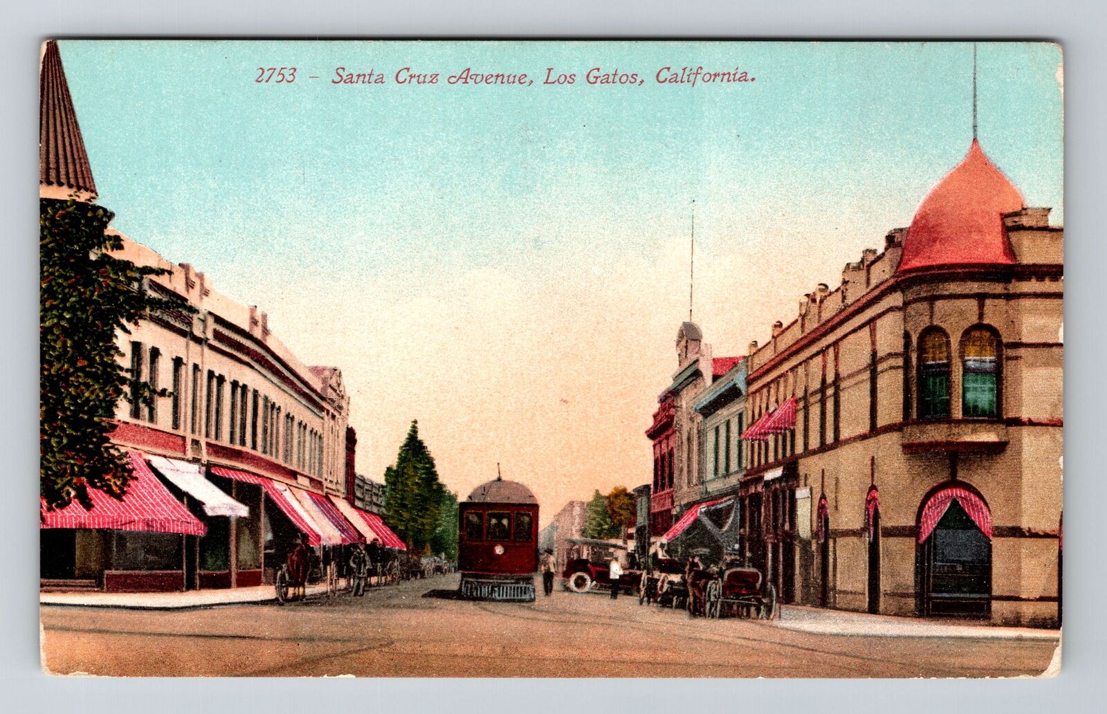 Los Gatos CA-California, Santa Cruz Avenue, Tram, Antique Vintage Postcard