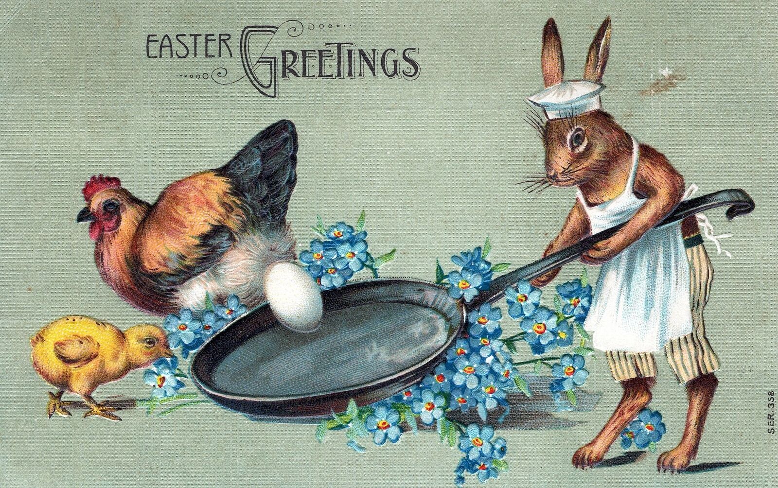 EASTER - Rabbit Cooking Easter Greetings Postcard