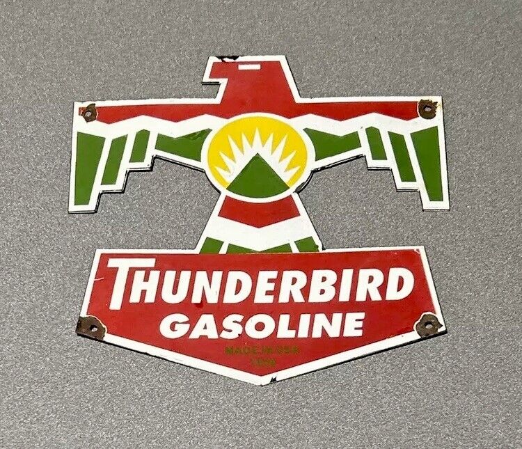 VINTAGE 1959 THUNDERBIRD GASOLINE EAGLE BIRD PORCELAIN SIGN CAR GAS OIL TRUCK