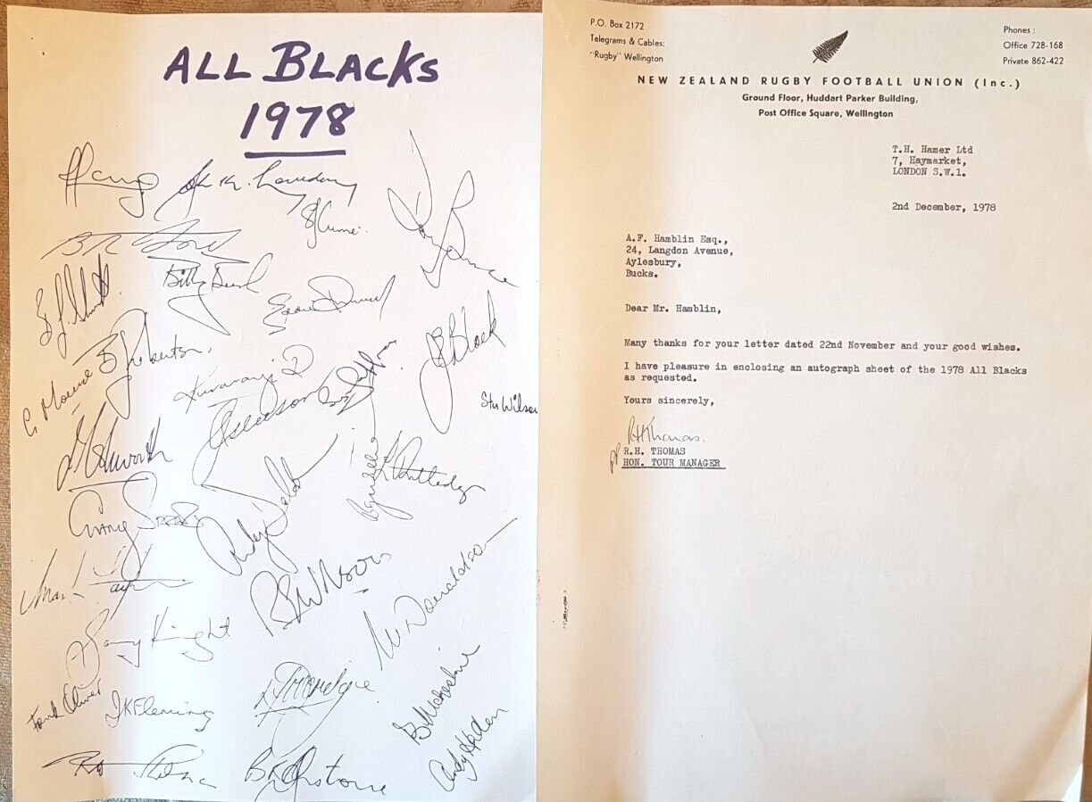 New Zealand All Blacks 1978 UK Tour signed sheet by 30 - First Grand Slam team
