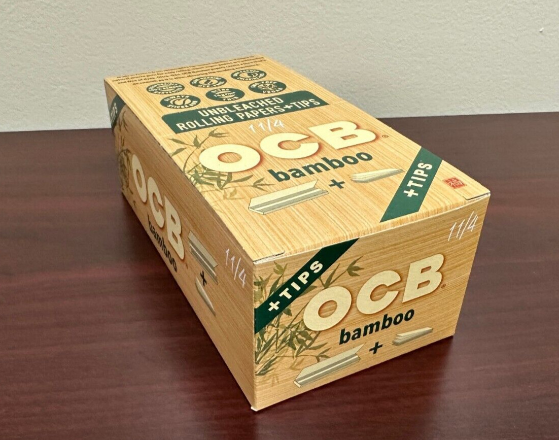 OCB BAMBOO 1 1/4 Rolling Papers + Tips 24ct -FULL BOX