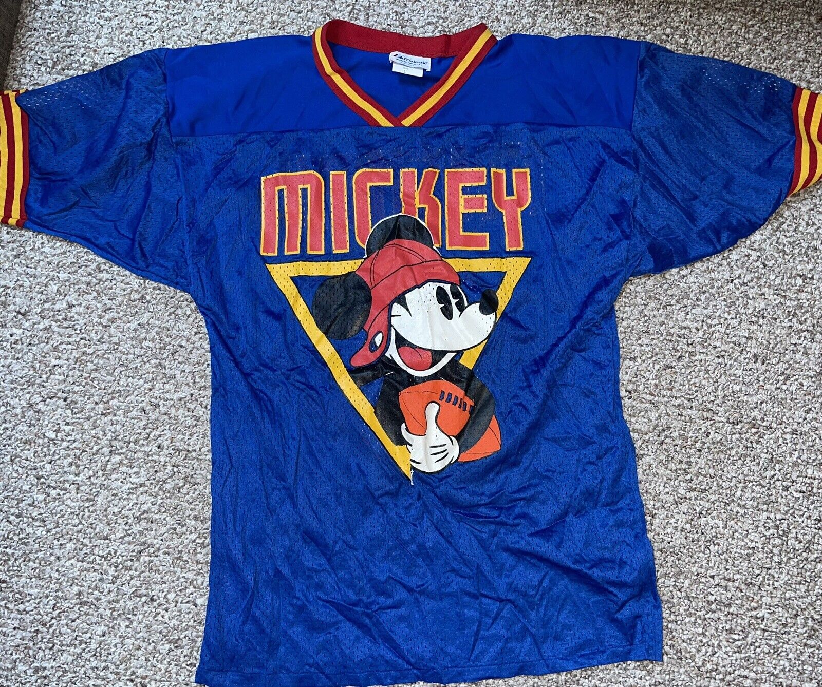 MICKEY MOUSE VINTAGE FOOTBALL STYLE SHIRT LARGE MENS MAJESTIC 80s SUPER RARE