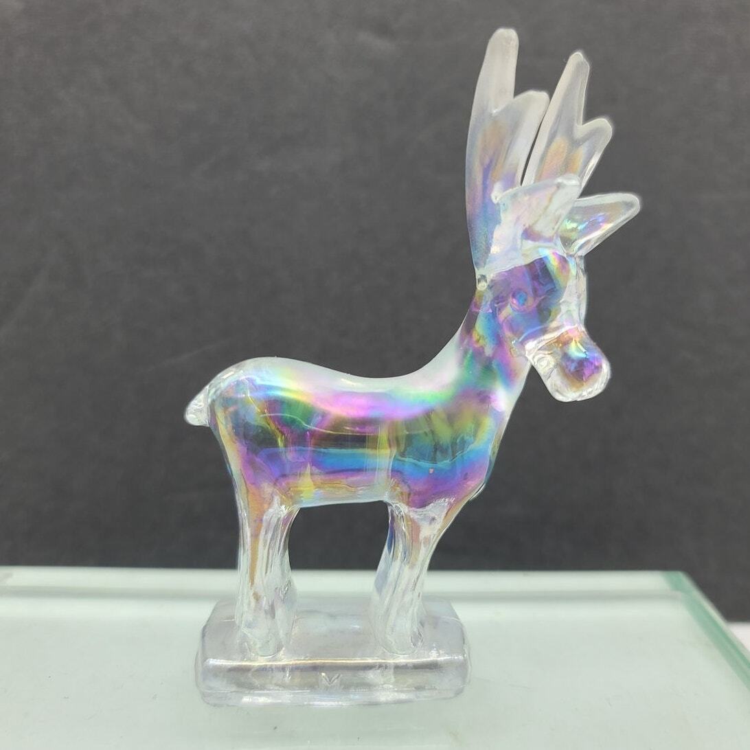 Mosser Glass Standing Deer Figurine Iridized Clear Glass Fenton Mould 3.5\