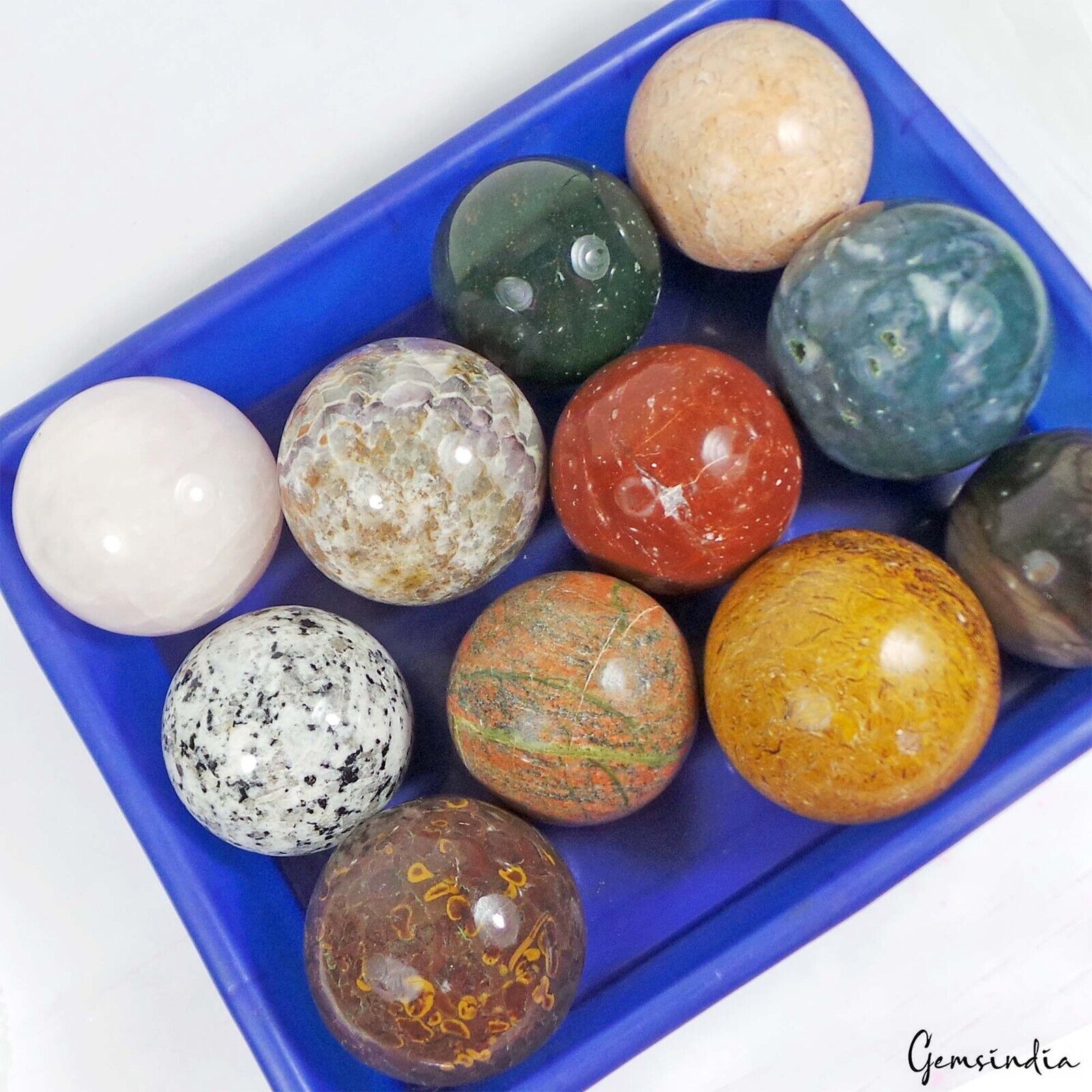 4.2 Kilo Untreated Multi Gems Healing Mineral Meditation Spheres/Balls W Stand