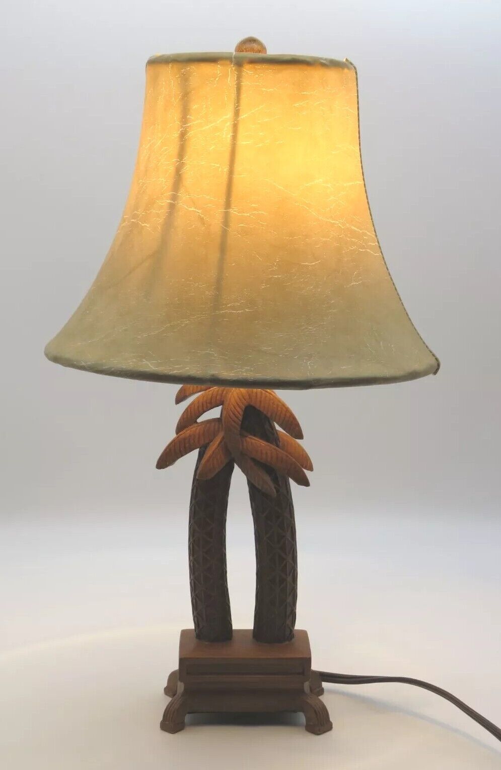 Vintage Cheyenne Double Palm Tree Table Desk Lamp 16” Resin Faux Leather Shade