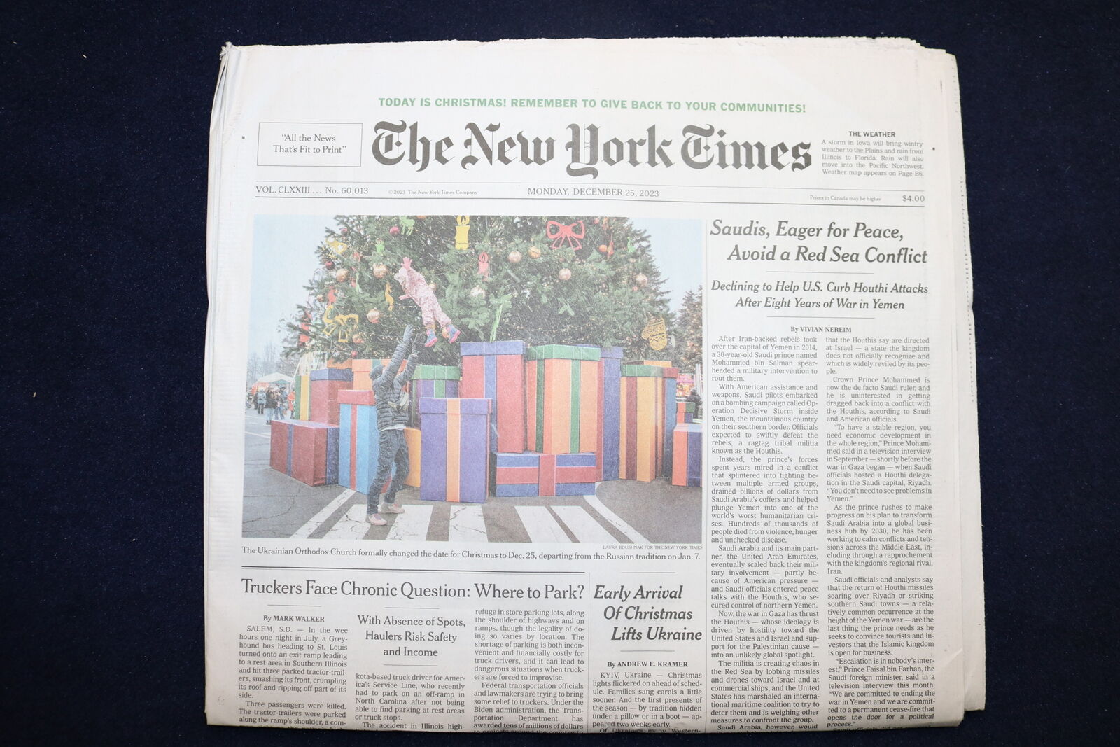 2023 DECEMBER 25 NEW YORK TIMES -SAUDIS, EAGER FOR PEACE, AVOID RED SEA CONFLICT
