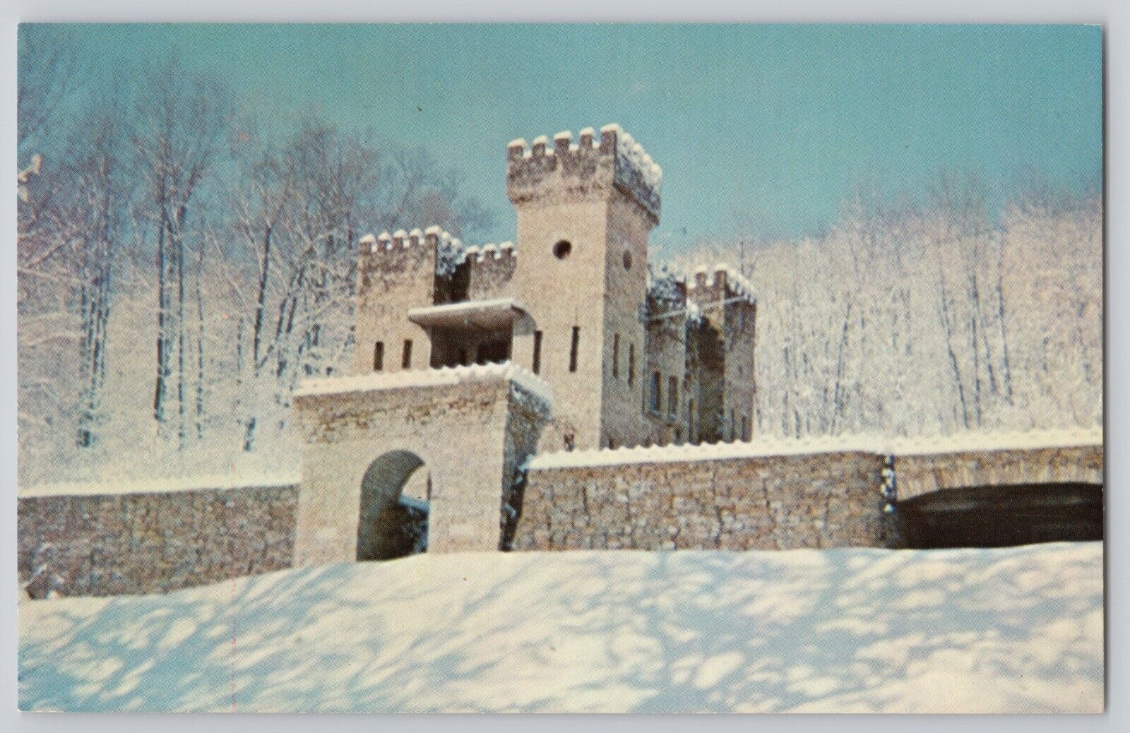 Chateau LaRoche Castle Chrome Postcard Loveland Ohio 1950s Winter View