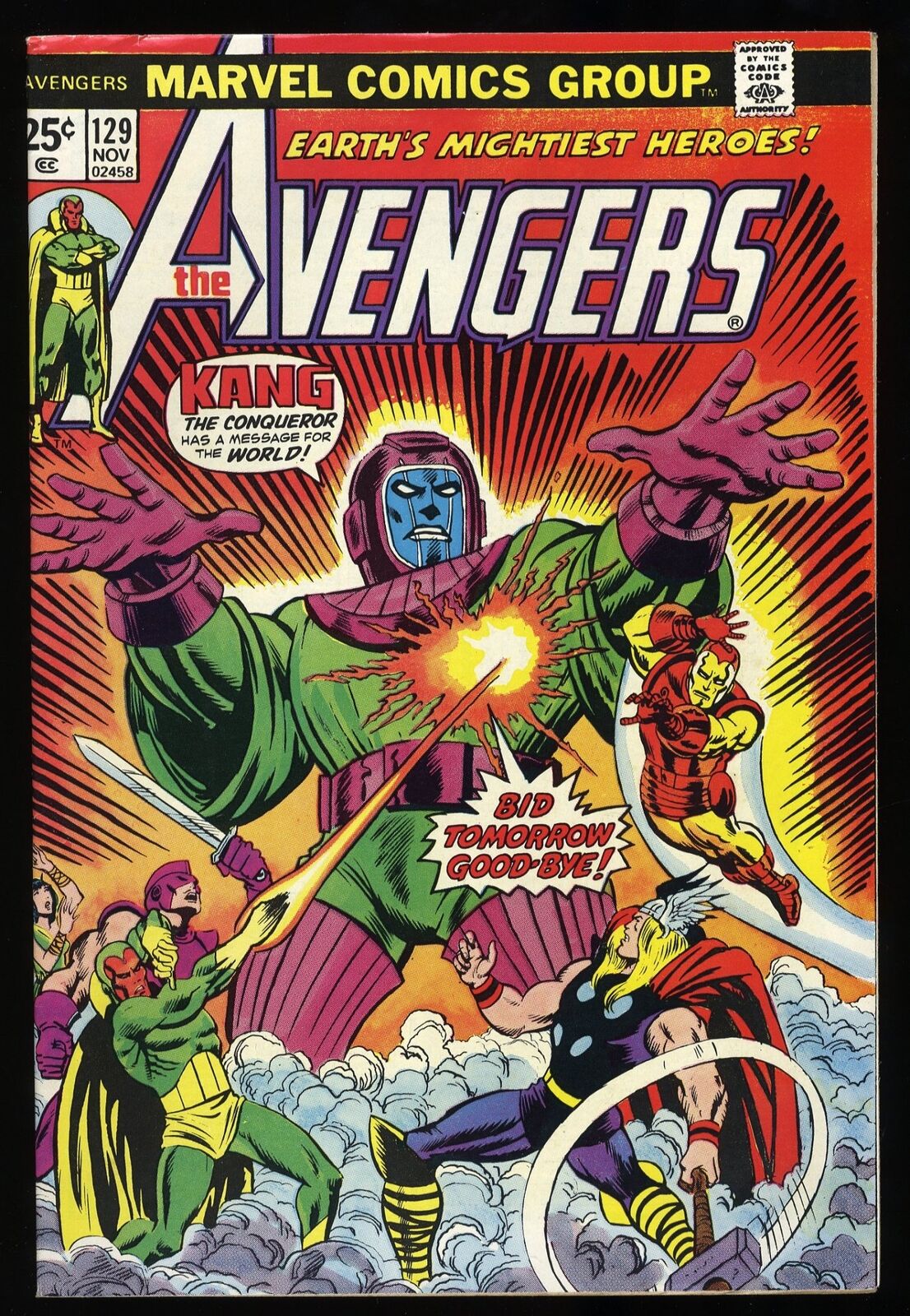 Avengers #129 VF+ 8.5 Kang the Conqueror Appearance  Classic Cover Marvel 1974