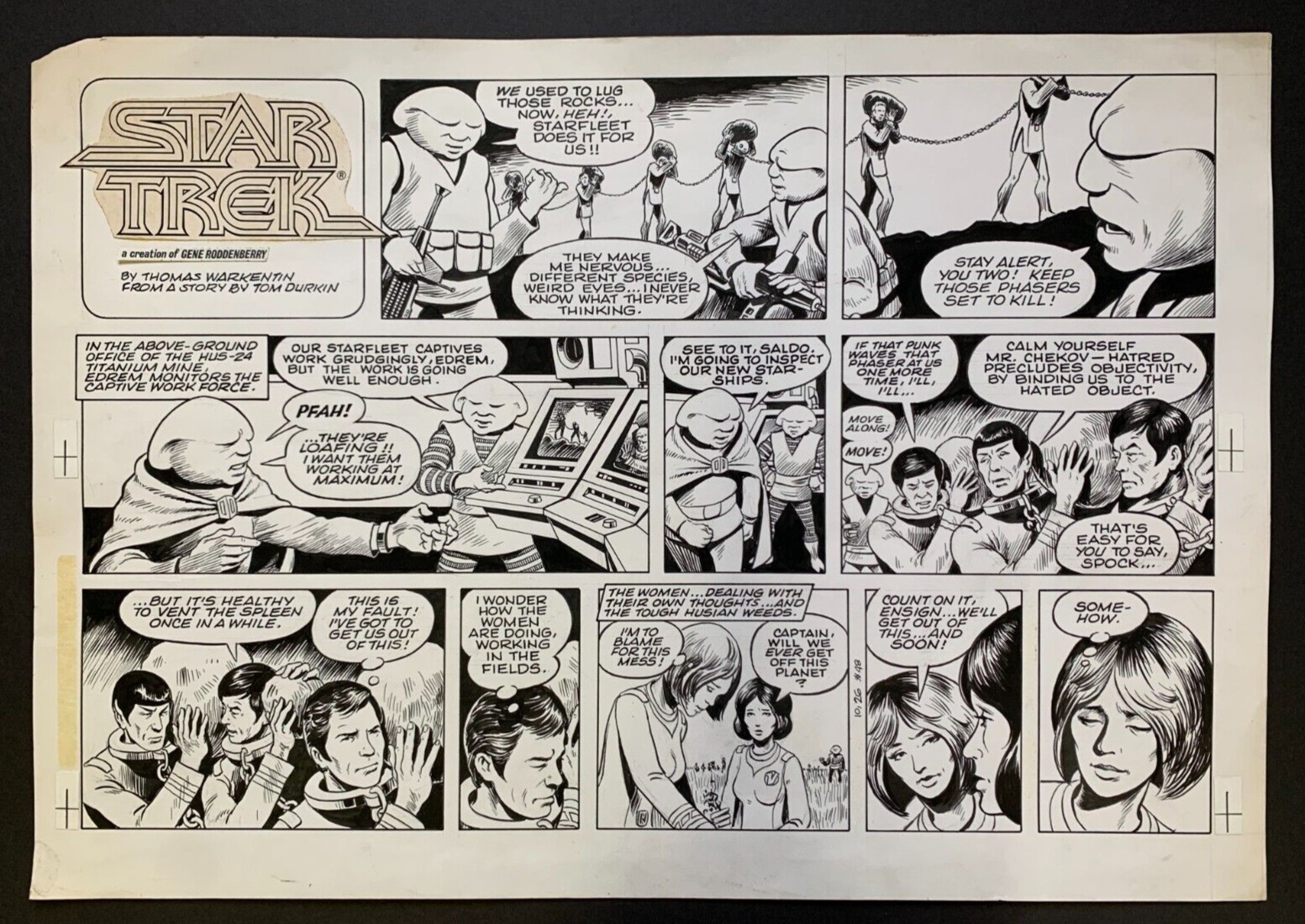 STAR TREK original 1980 Sunday strip comic art by THOMAS WARKENTIN. Durkin story
