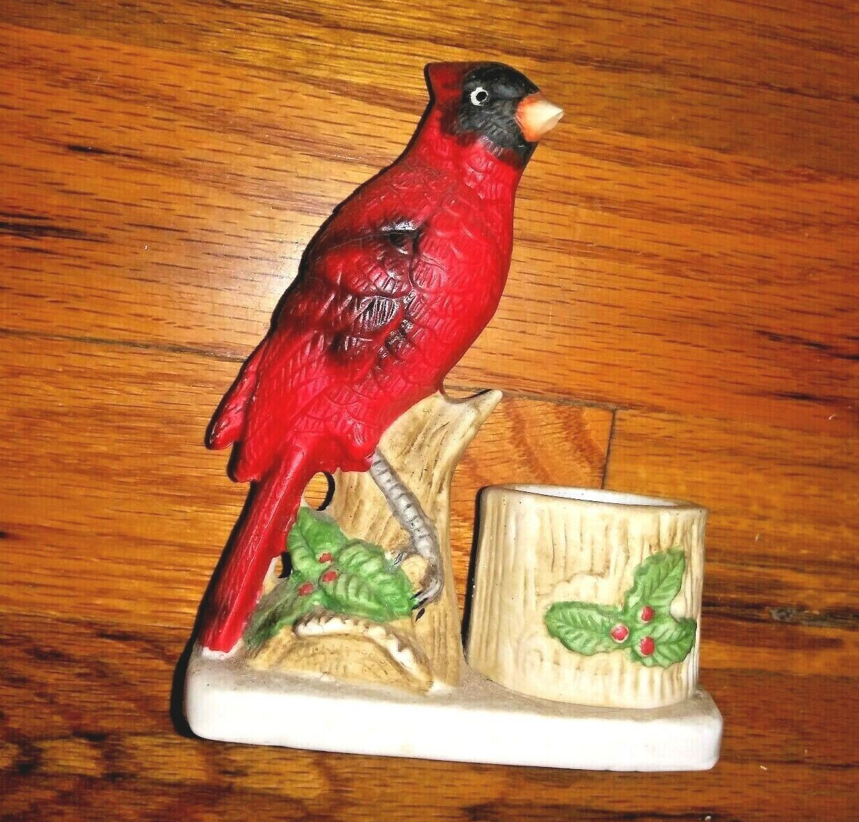 Red Cardinal Toothpick/candle holder Taiwan Bisque Porcelain Christmas Jasco 5\