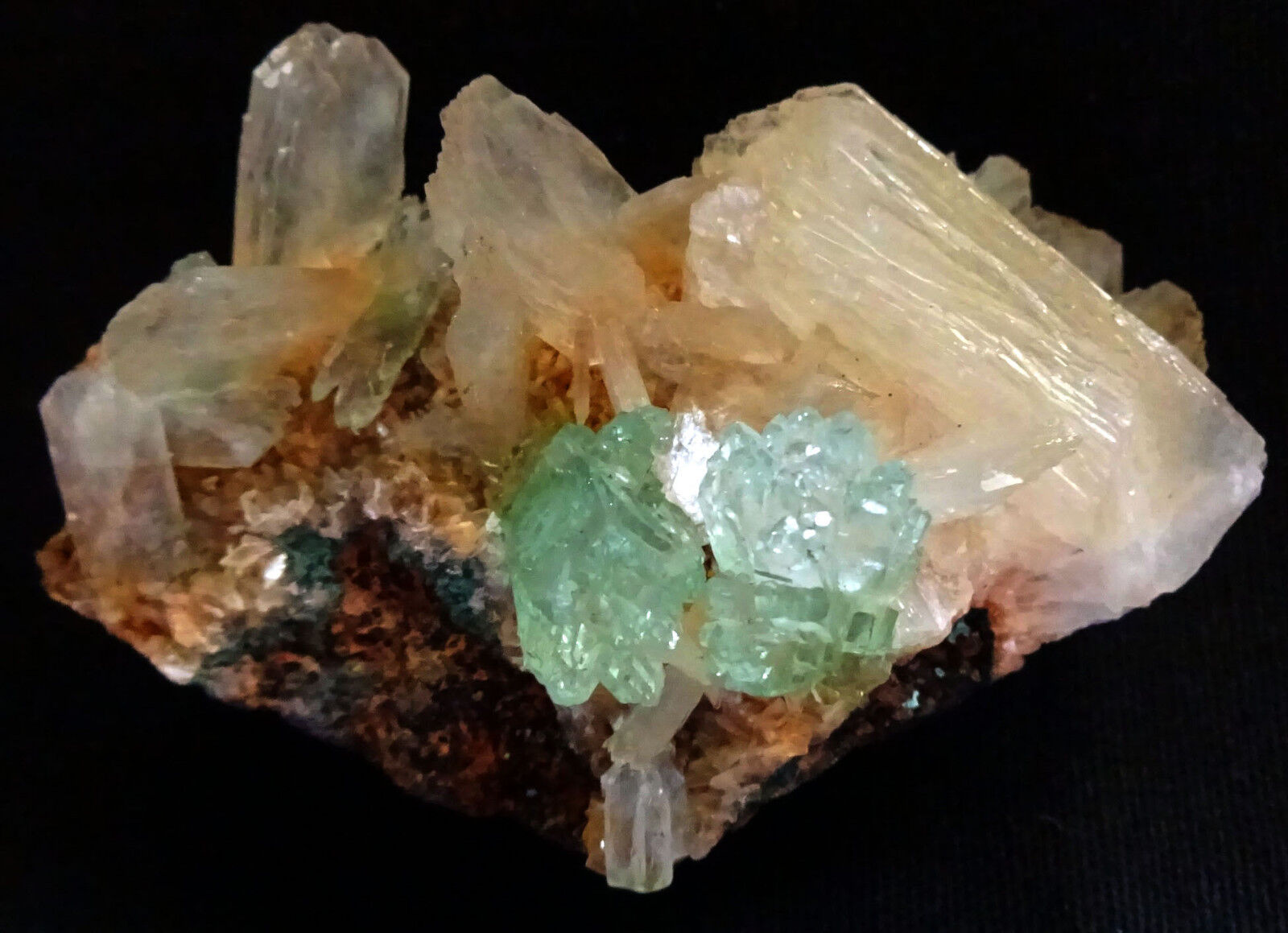 Stunning Pointed Green Apophyllite Crystals W/ Stilbite On Heulandite Base #19.1