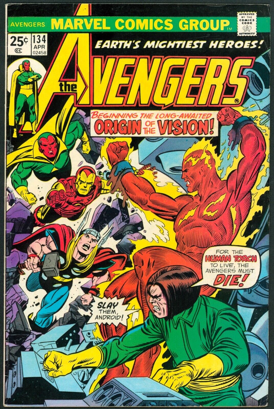 Avengers 134 VF- 7.5 Origin Vision Marvel 1975