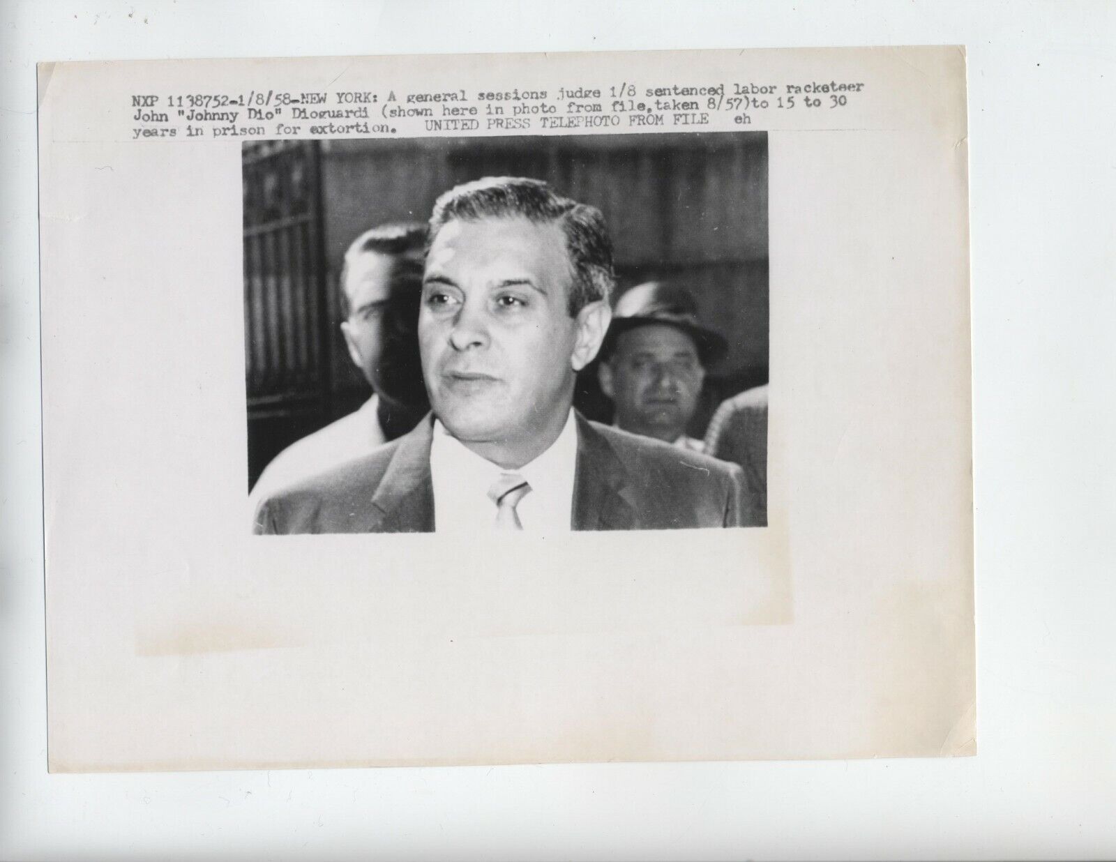 1958 JOHNNY DIO GANGSTER VINTAGE PHOTO MOB LABOR RACKETEER ORGANIZED CRIME