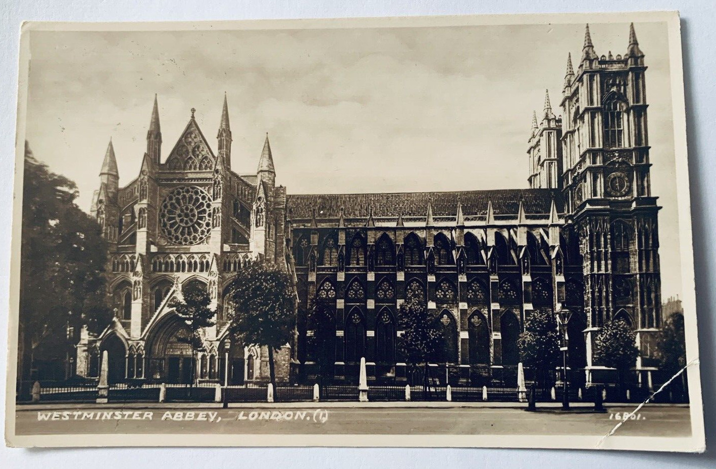 Westminster Abbey London, Tower Clock c1943 Real Photo Postcard RPPC