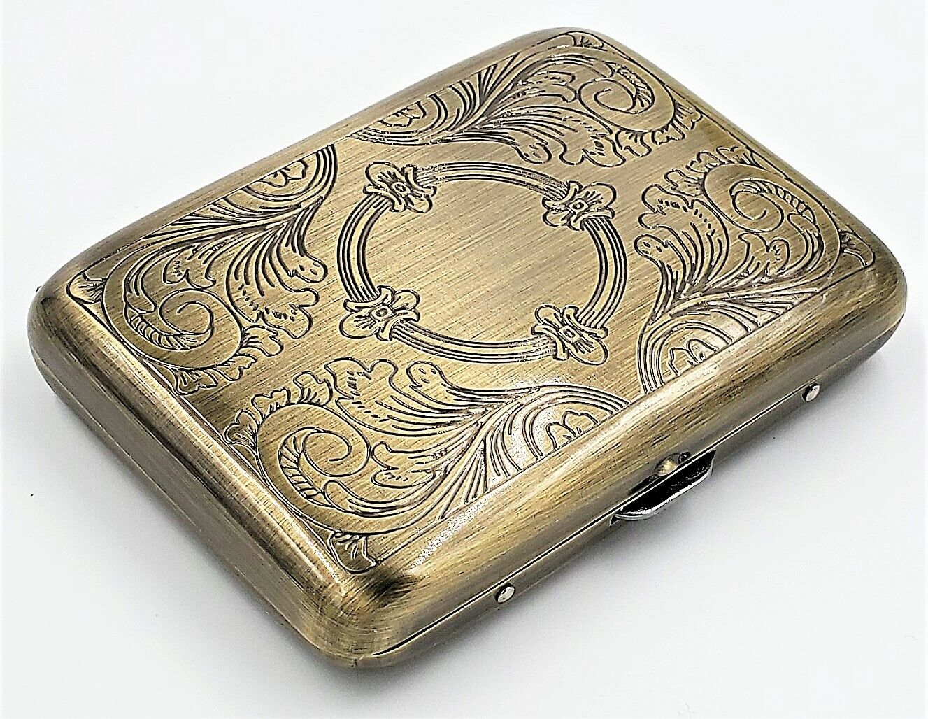 Classic Metallic Double Sided King Cigarette Case Etched Antique Brass