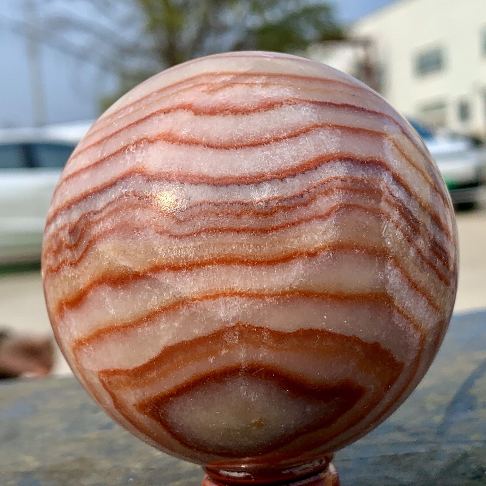 1.13LB Natural Red Stripe Pork StoneCrystal Quartz Sphere Ball Reiki