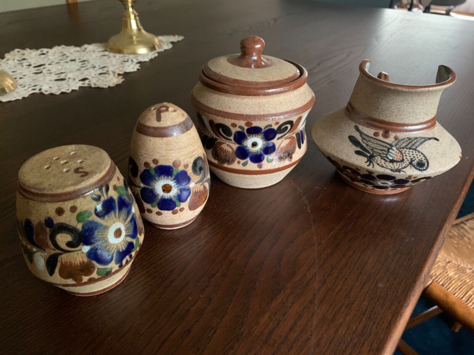 Netzi Mexico Sandstone Pottery Hand-painted Cancun Salt/Pepper/Sugar/Creamer set