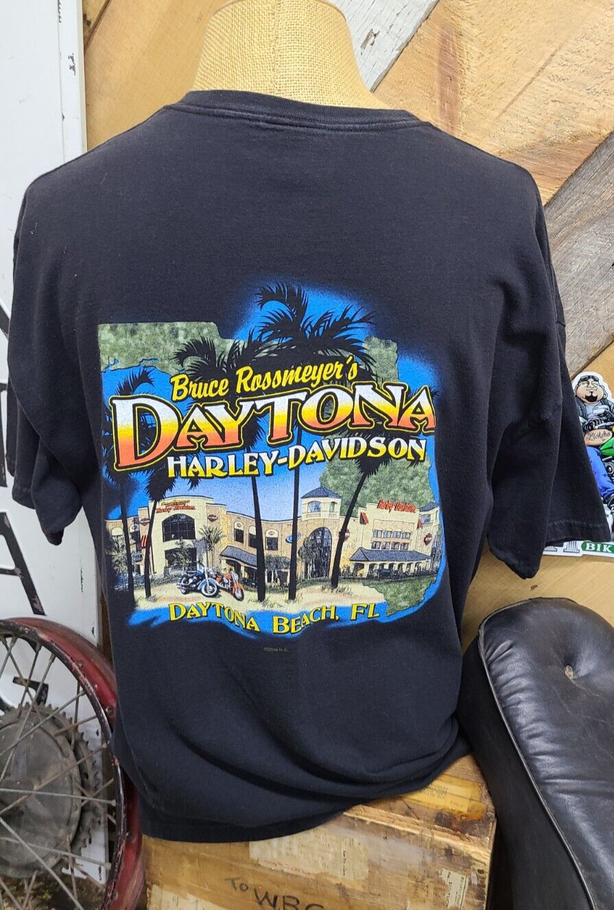 Vtg '06 Harley Davidson T-Shirt Dealer Bruce Rossmeyer's Daytona Blk Men's 2XL