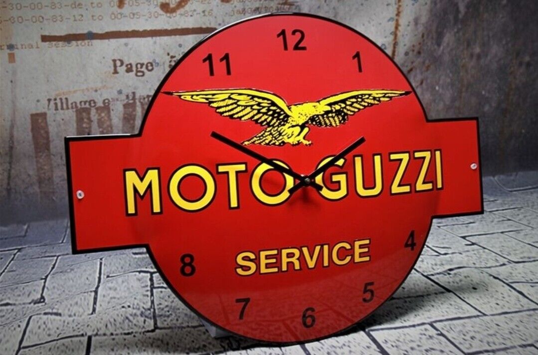  Moto Guzzi Enamel Sign Old Garage Oil Petrol Automobilia Advertising Clock 