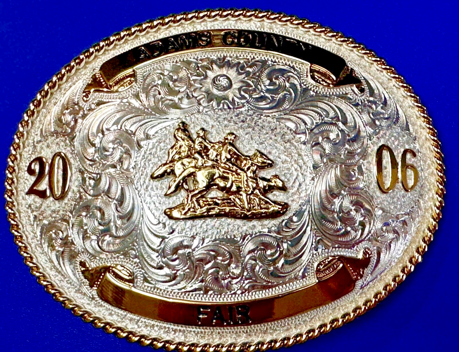 Team Roping Rodeo Trophy Montana Silversmiths Adams Co Fair Numbered Belt Buckle