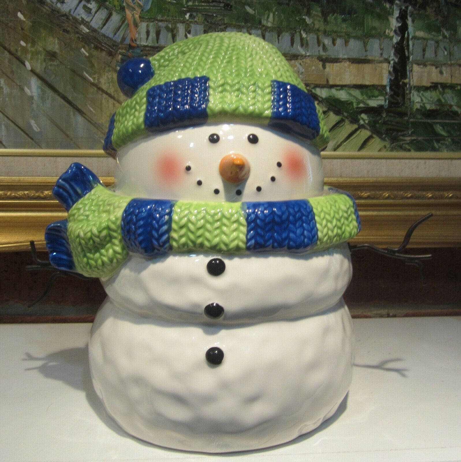 Large SCENTSY SNOWMAN COOKIE JAR Host Exclusive Original Box Never Used Gorgeous