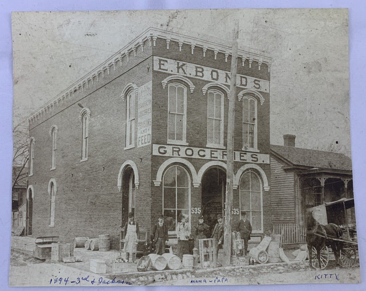 1894 E. K. Bonds Grocery Store Horse And Buggy Antique Vintage