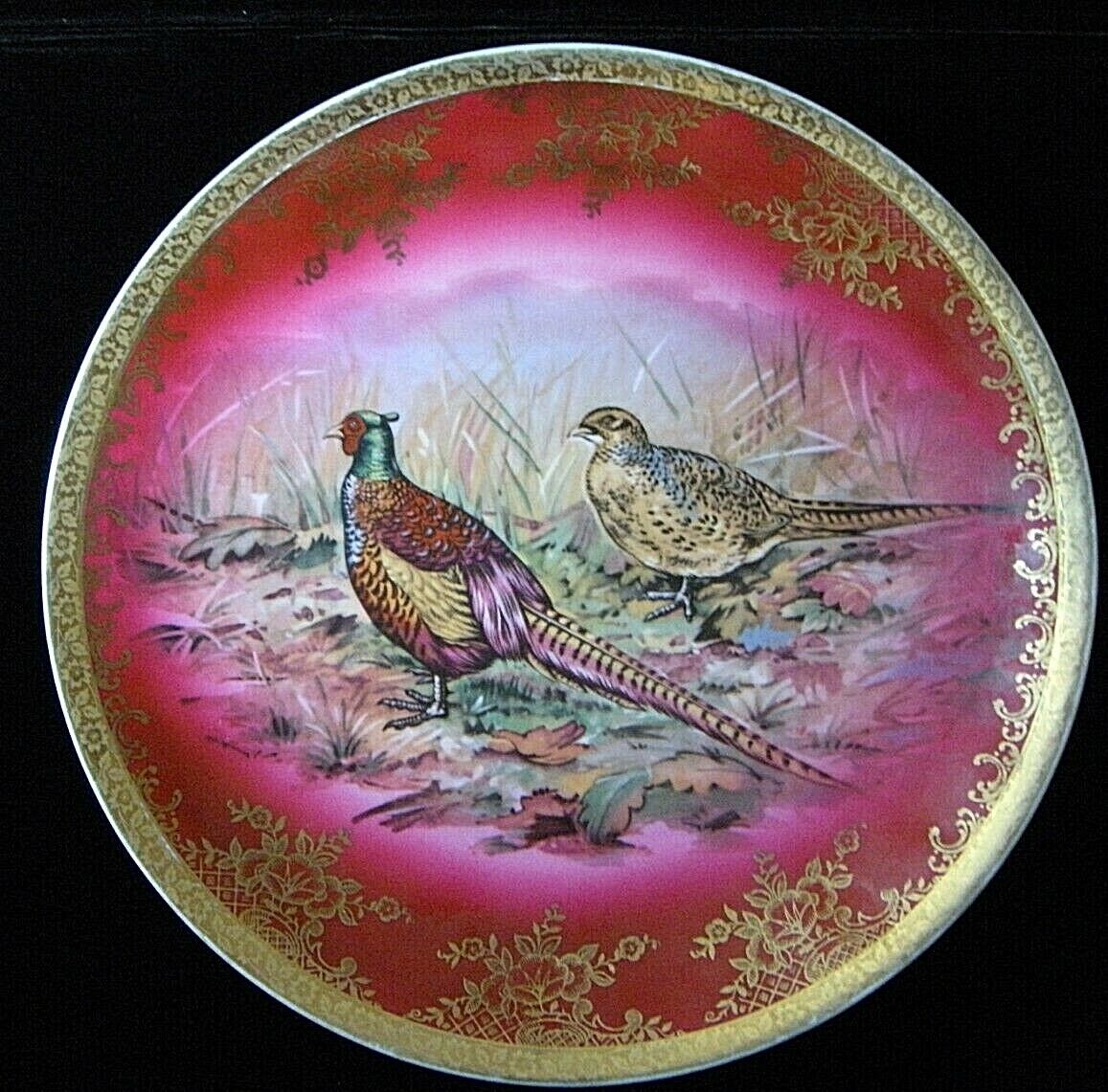 STW Bavaria Gilt Encrusted Hunting Cabinet Plates: Pheasants & Turkey
