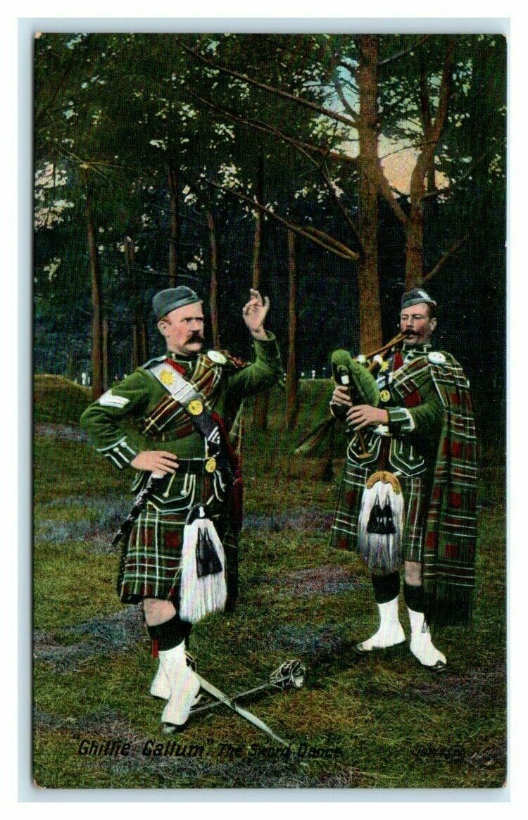 Ghillie Gallum \'The Sword Dance\' HIghlander Scotland UK Valentines Postcard 