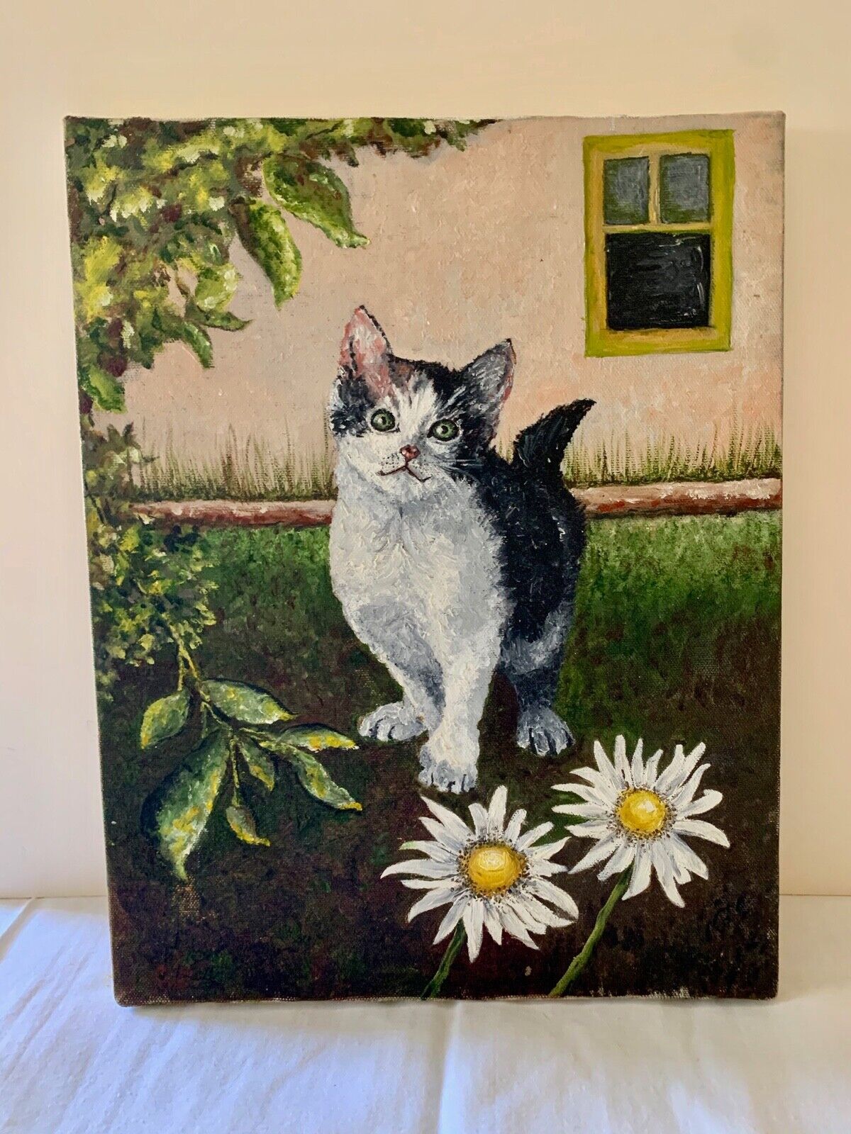 Original Cat Painting - Yvette in the Garden
