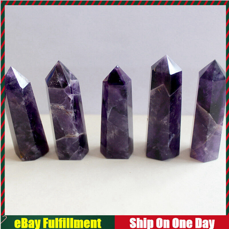 5pcs 6-7cm Natural Purple Dream Amethyst Quartz Crystal Point Wand Healing Gift