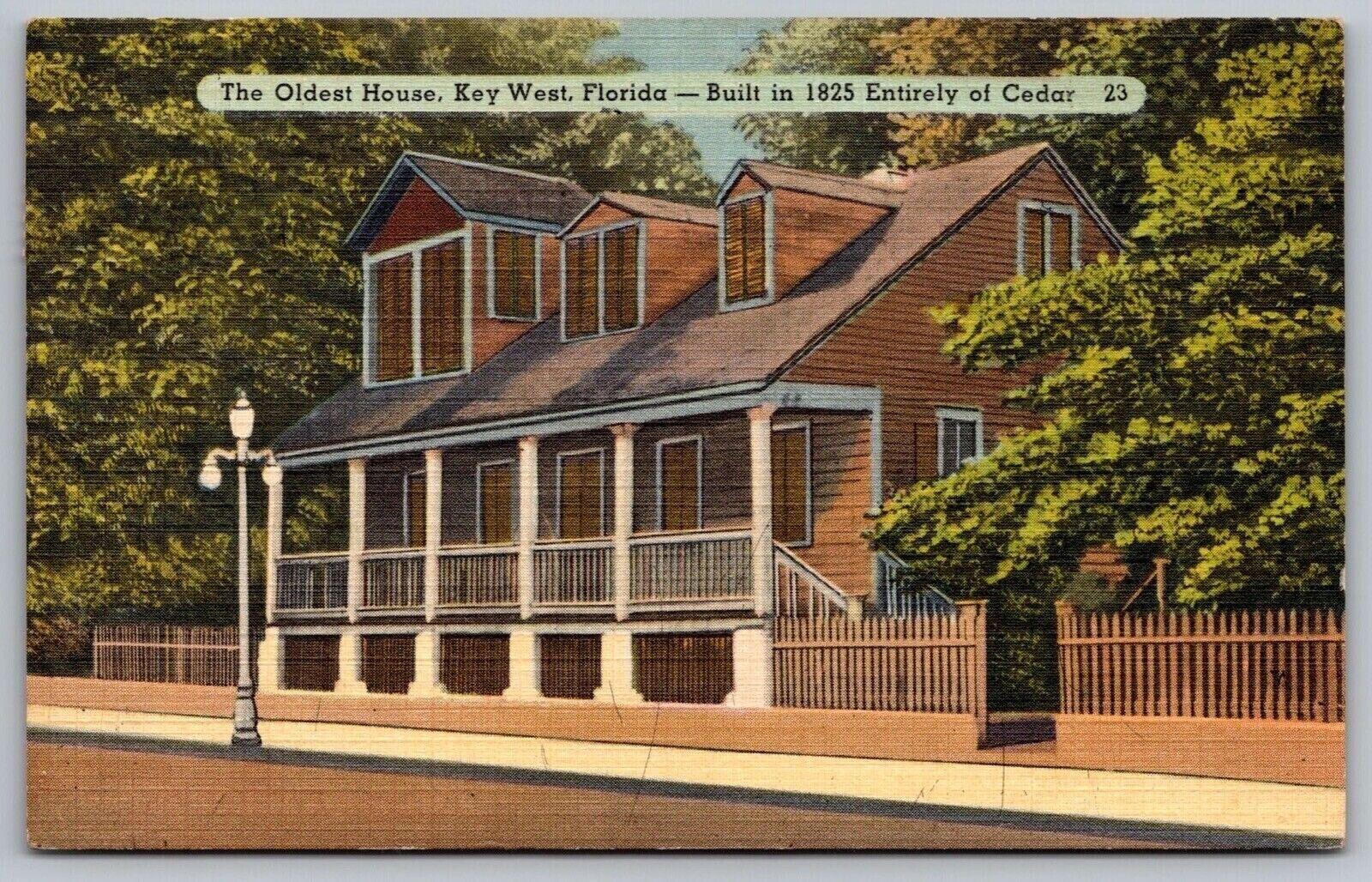 Oldest House Key West Florida Cedar Home Street View Historic Linen WOB Postcard