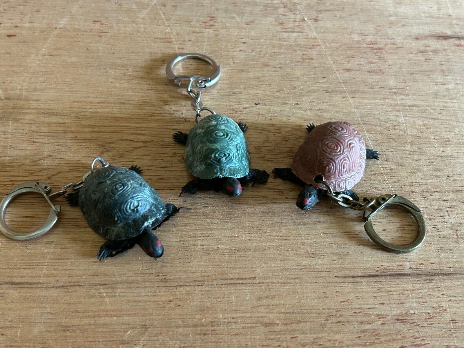 Mini Turtle Tortoise Keychain FOB Lot of 3 Vtg Rubber Animal Lover Cute AS IS
