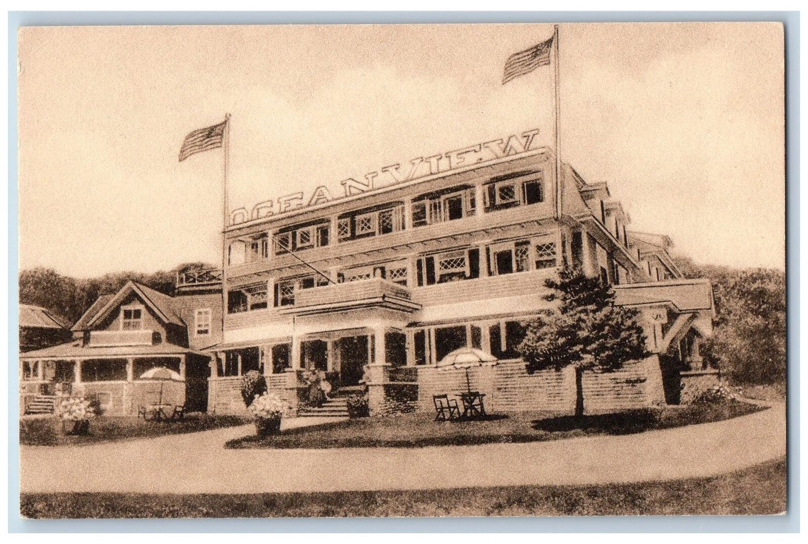 c1910\'s New Ocean View Hotel Oak Bluffs Martha\'s Vineyard Massachusetts Postcard