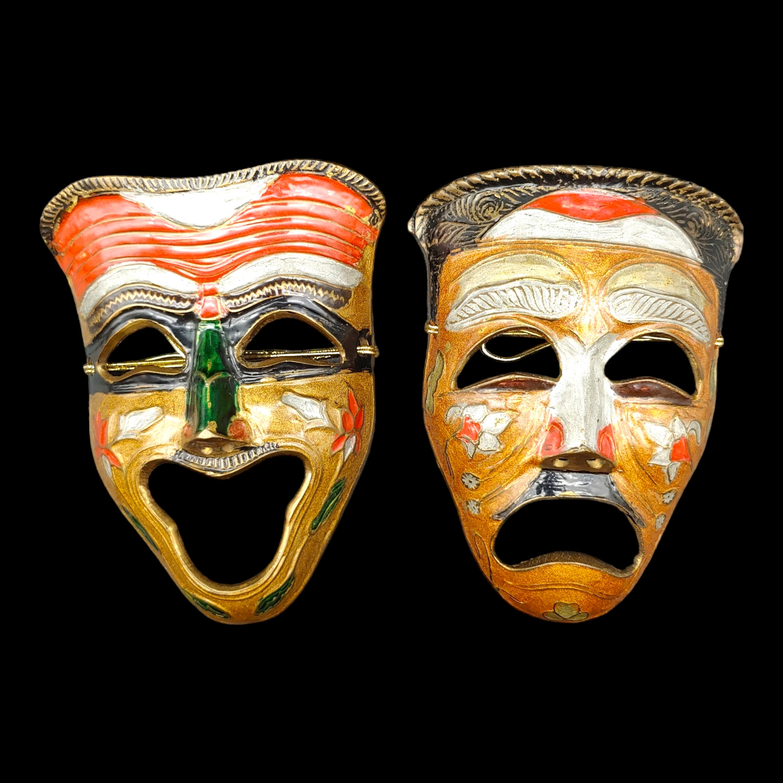 Comedy Tragedy Brass Enamel Mask Pair - 6\