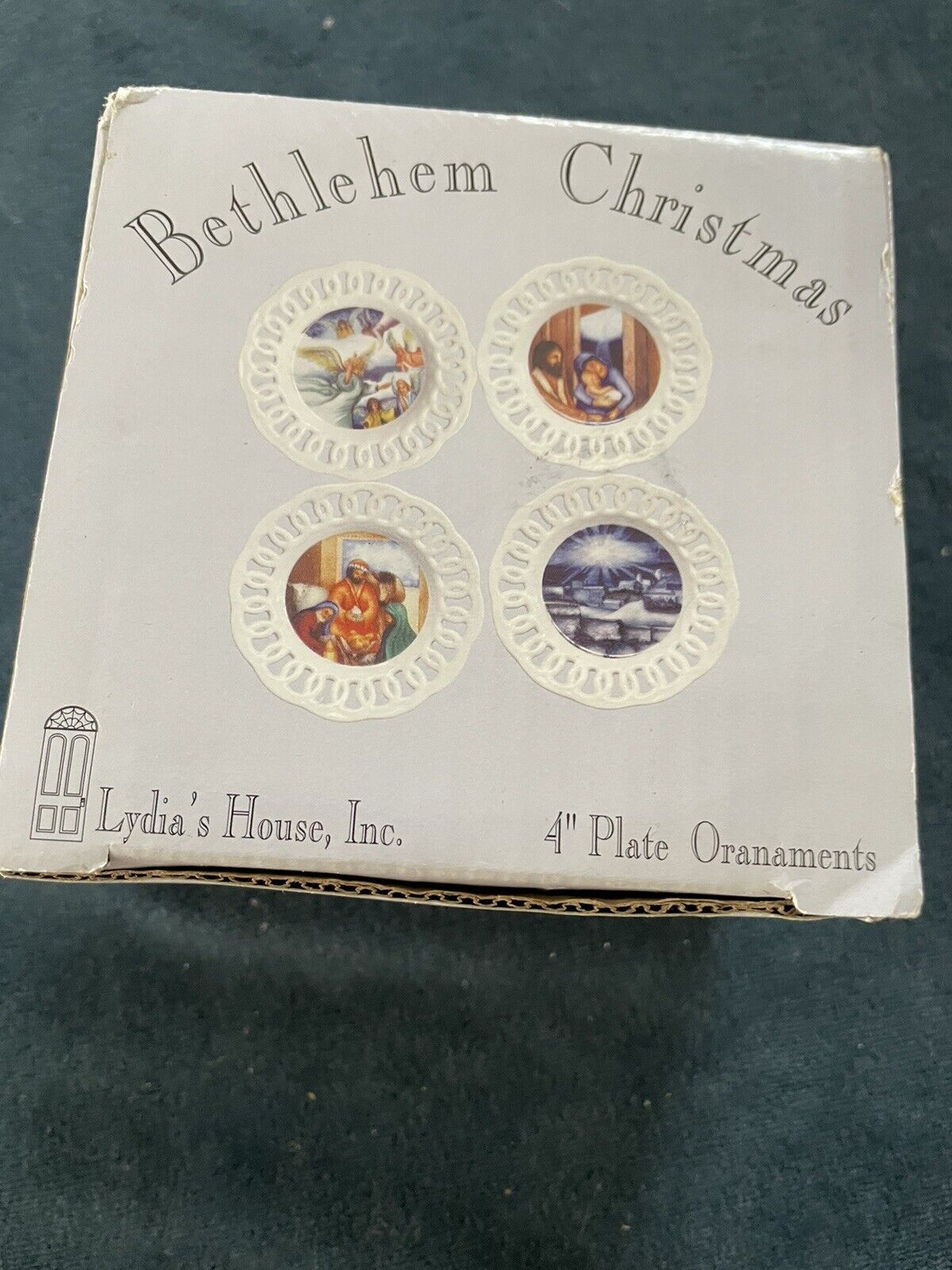 Lydia’s House Bethlehem Christmas 4” Plate Ornaments Lot Of 8 Vintage.   H 1