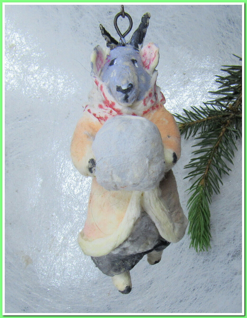 🎄Vintage antique Christmas spun cotton ornament figure #19524