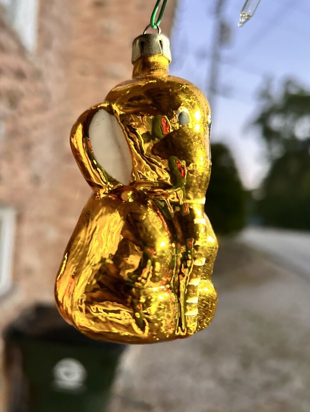 Vintage Elephant Christmas Ornament West Germany Mercury Glass Gold 3”