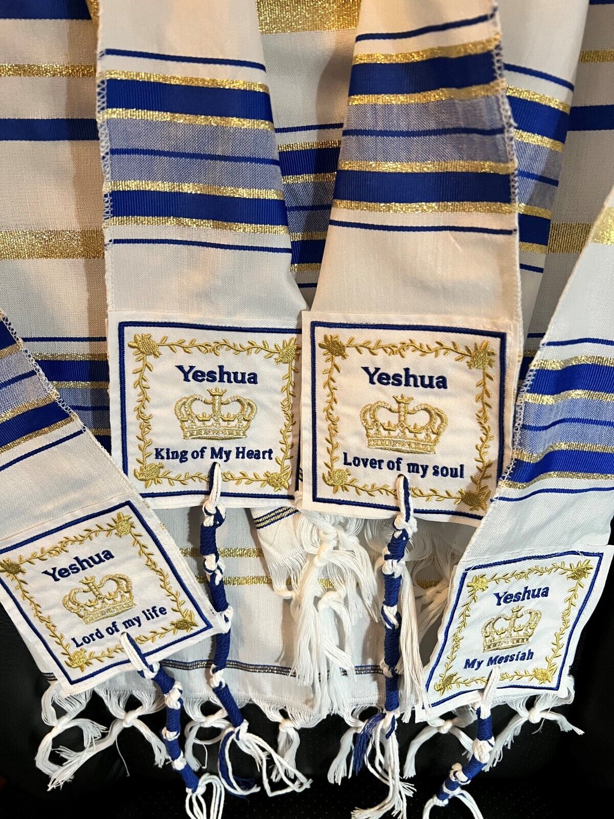 ROYAL BLUE Yeshua Messianic Tallit Prayer Shawl King of Kings Lord of Lords