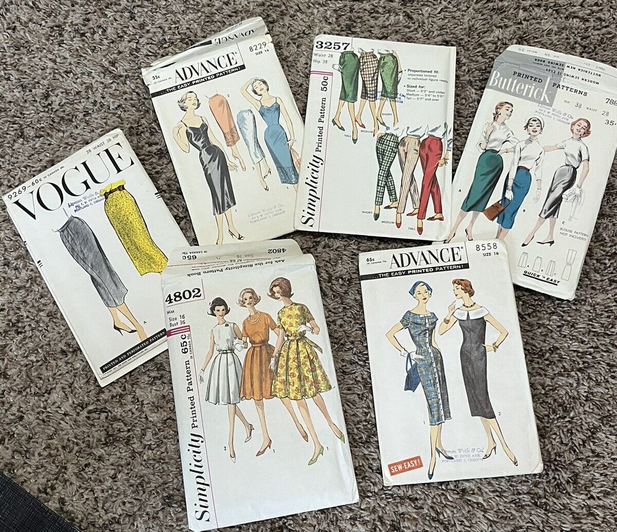 60s Vintage LOT of 7 SIMPLICITY Vogue, Advance Sewing Patterns Size 15 / 16 Hand