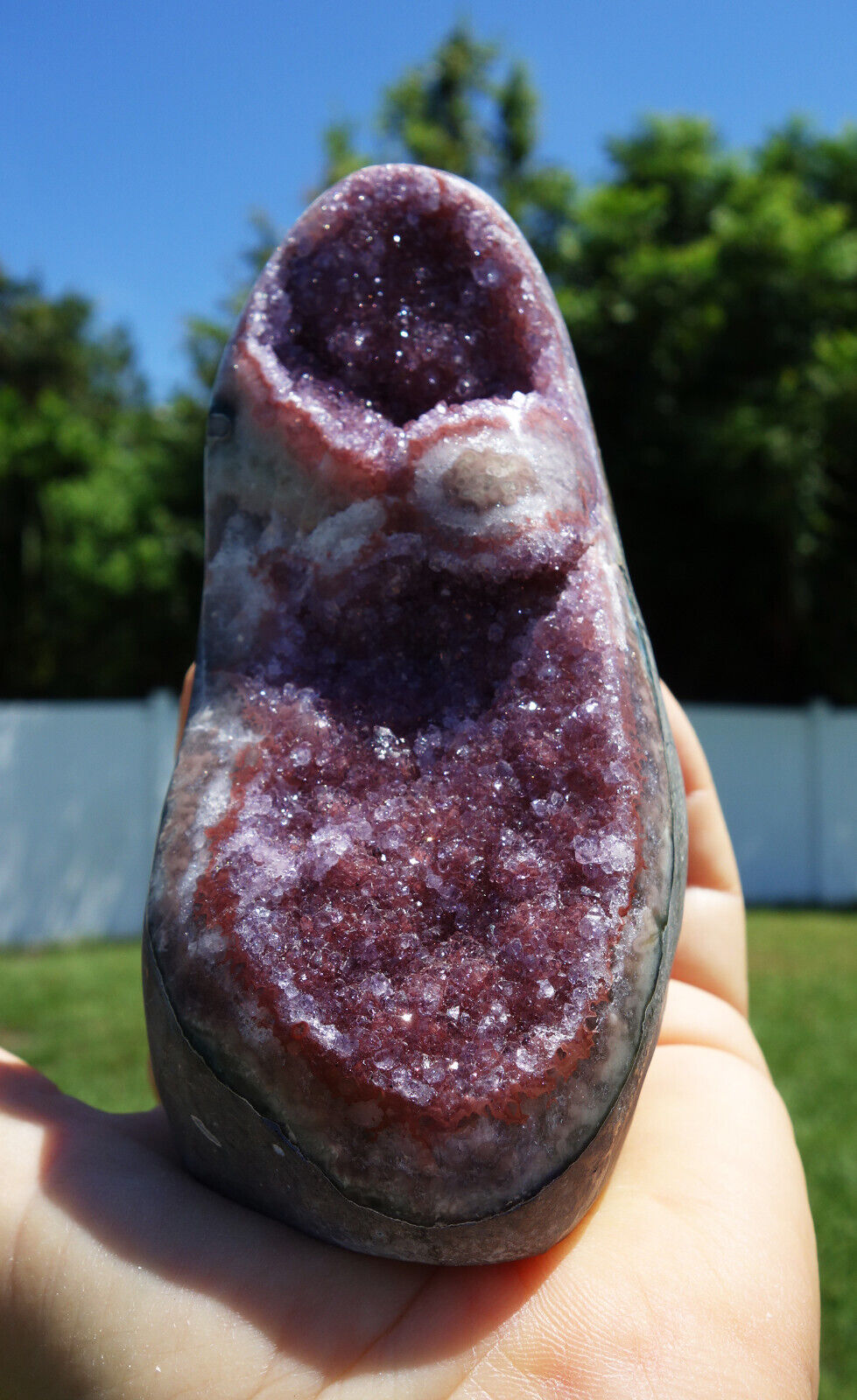 Stunning Rare PINK AMETHYST Quartz Crystal Points in Natural Geode For Sale