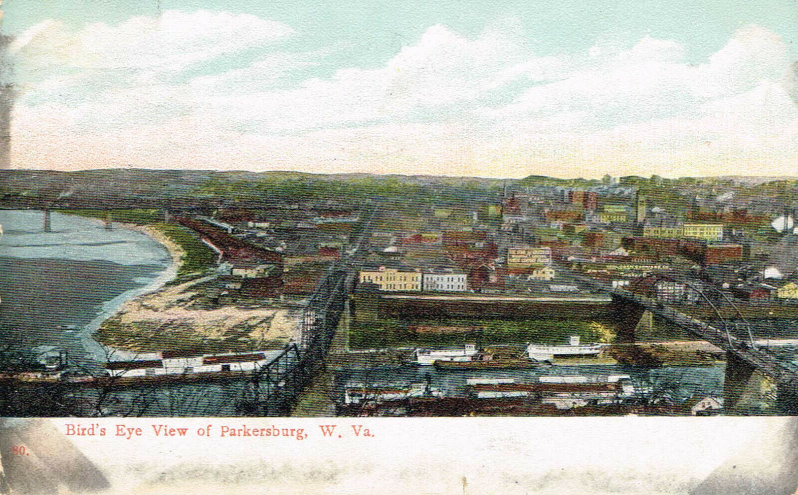 Vintage Bird’s Eye View Parkersburg West Virginia Postcard 1907 Postmark