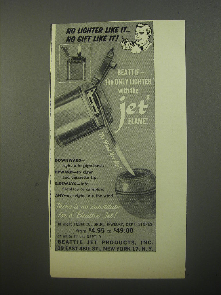 1956 Beattie Jet Cigarette Lighter Ad - No lighter like it.. no gift like it