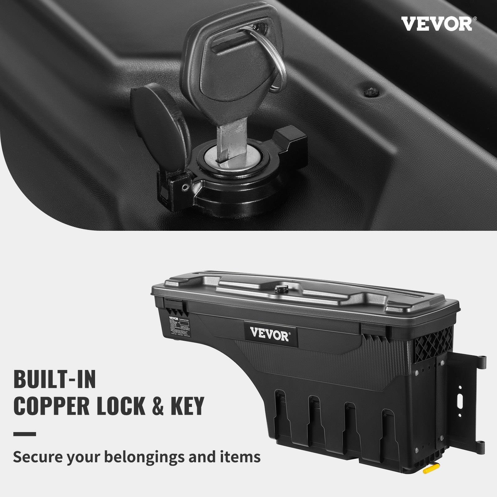 VEVOR Truck Bed Storage Box, Lockable Lid, Waterproof ABS Wheel Well Tool Box 6.