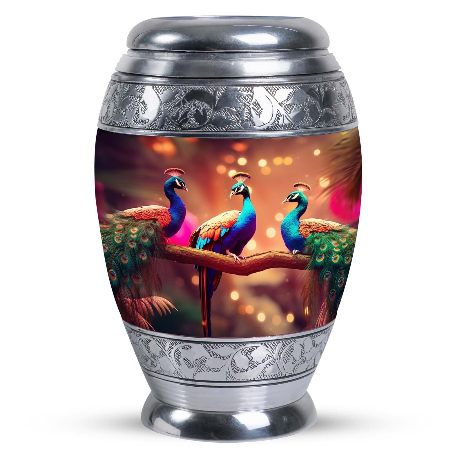 Peacock With a Glowing Tail Memorial Urn Eternal Splendor Large