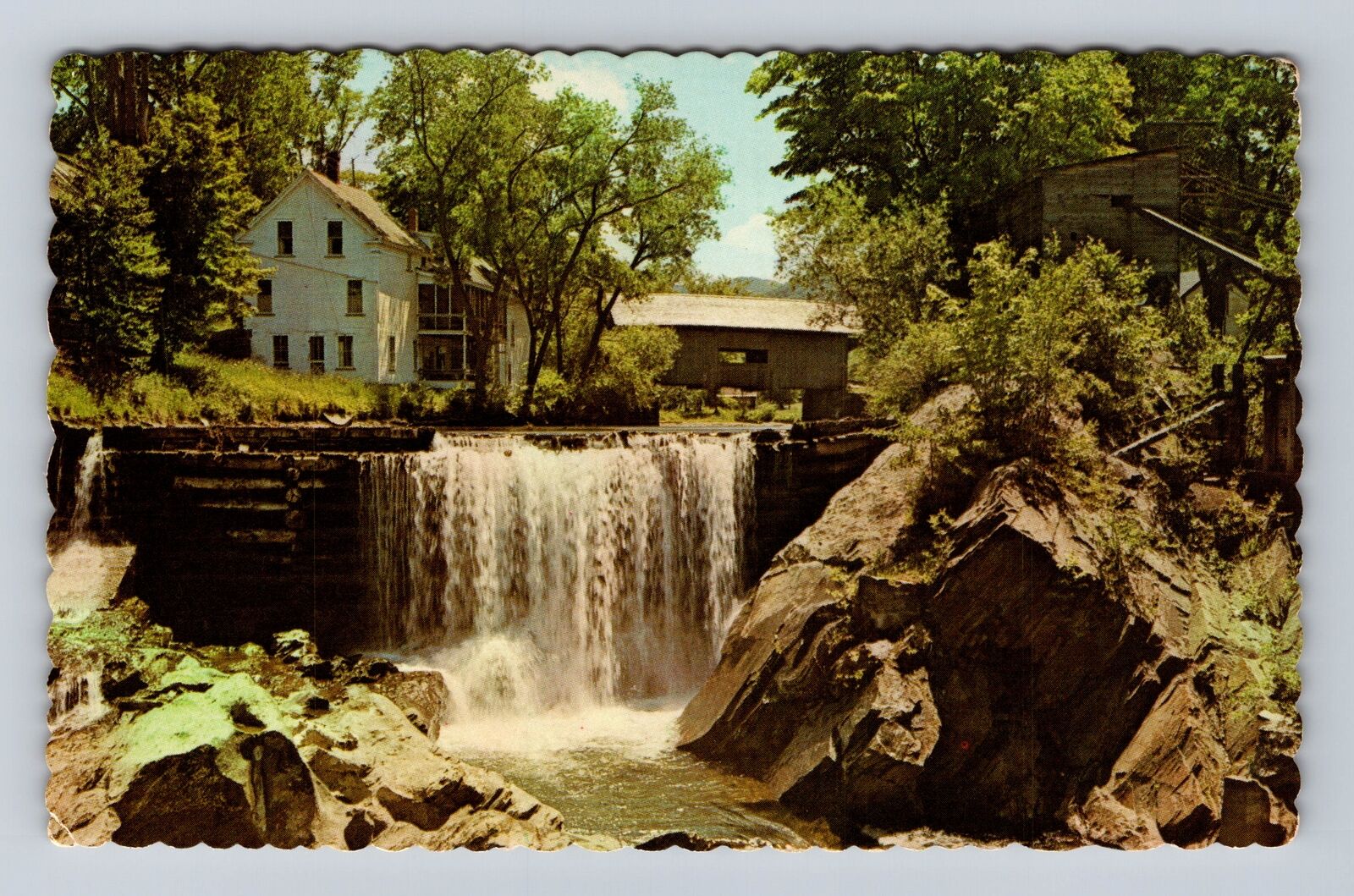 Warren VT-Vermont, Falls And Covered Bridge, Antique, Vintage c1977 Postcard