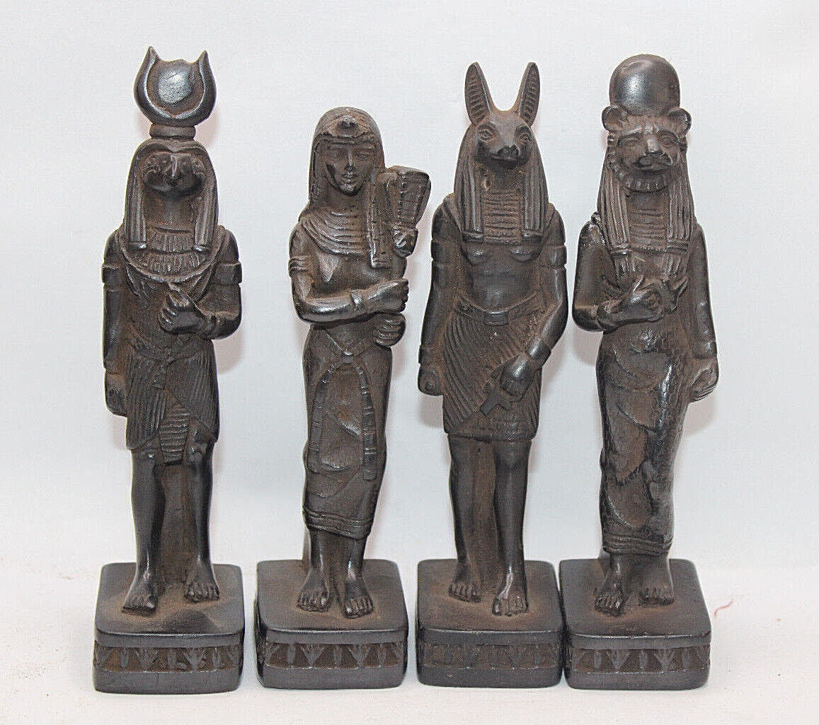 4 RARE ANCIENT EGYPTIAN PHARAONIC ANTIQUE ISIS , Anubis ,Horus , Sekment Statues