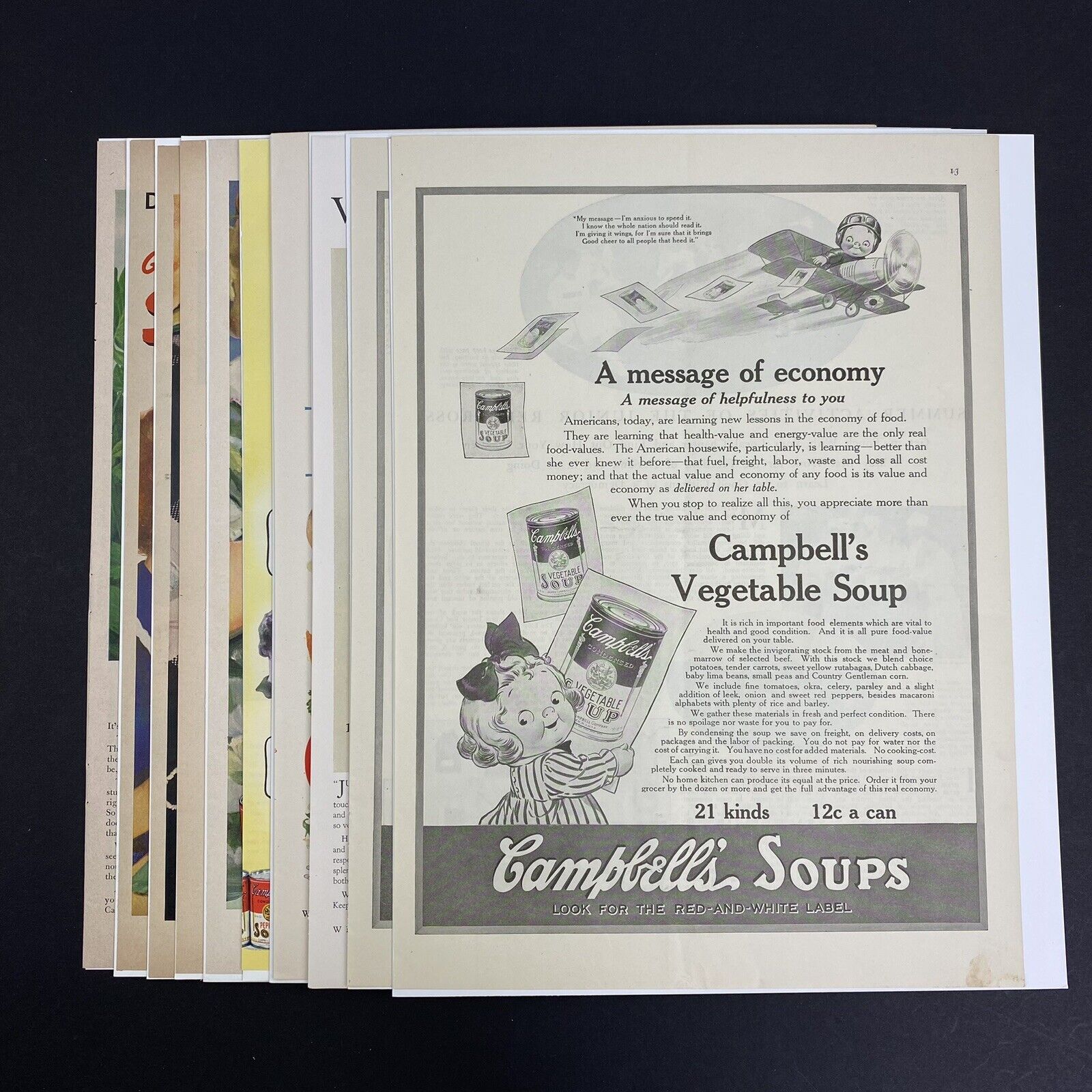 Vintage 1918 - 1955 Campbell's Soup & Juice Print Ads Lot of 10 - READ
