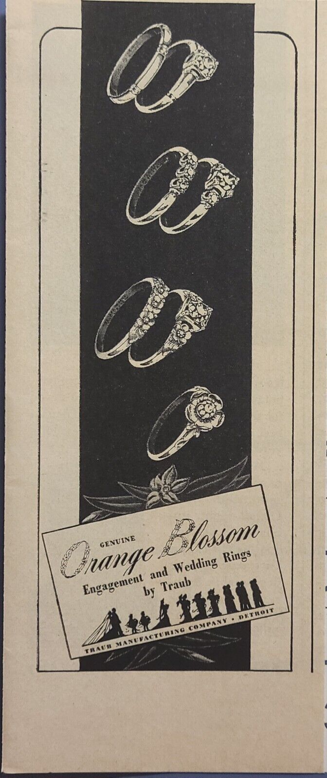 Orange Blossom Wedding Rings Traub Detroit Vintage Print Ad 1943