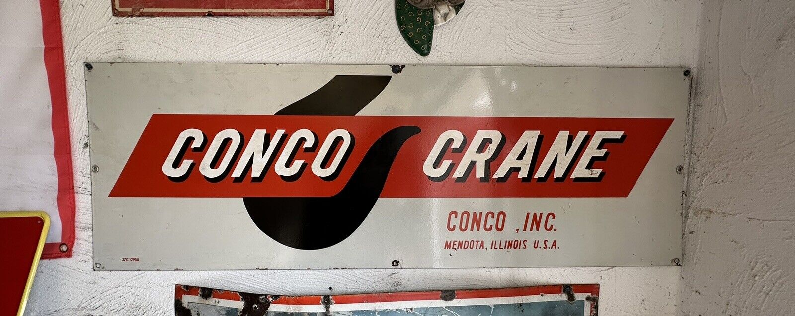 Rare Large Conco Crane Porcelain Sign Original Authentic Excellent Condition